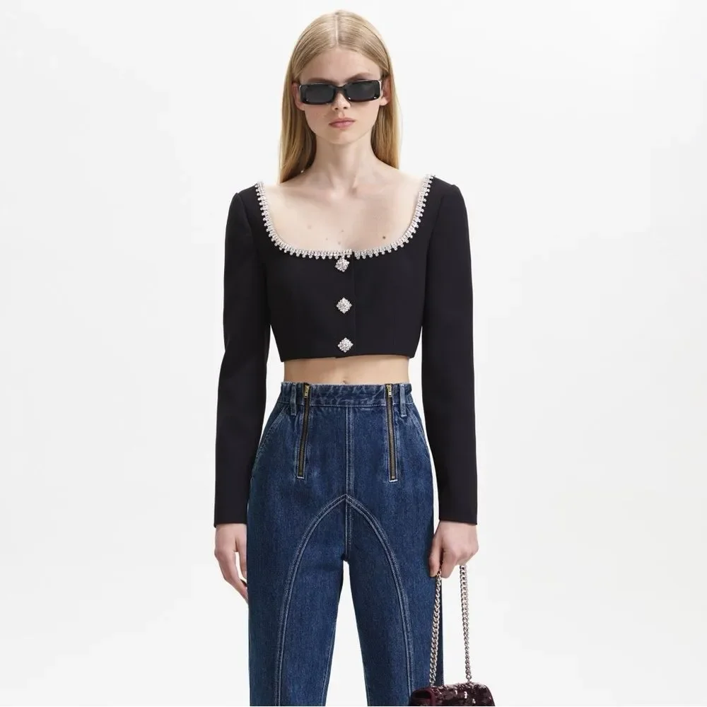 Self-Portrait Wide-Leg Stitched High-Rise Denim Jeans 26 - Picture 16 of 16